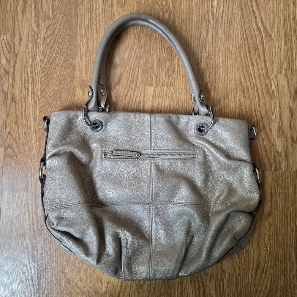 Tignanello Purse Metallic Gold Pebble Leather Handbag Tote Shoulder Bag READ